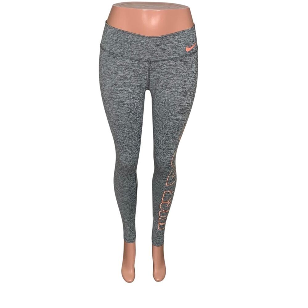 Nike Dri-Fit NWOT Leggings Marled Gray JUST DO IT Print on Left Leg Size S